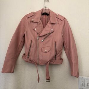 Zara Pink faux leather jacket silver hardware belted. #Fairygrunge biker #skater